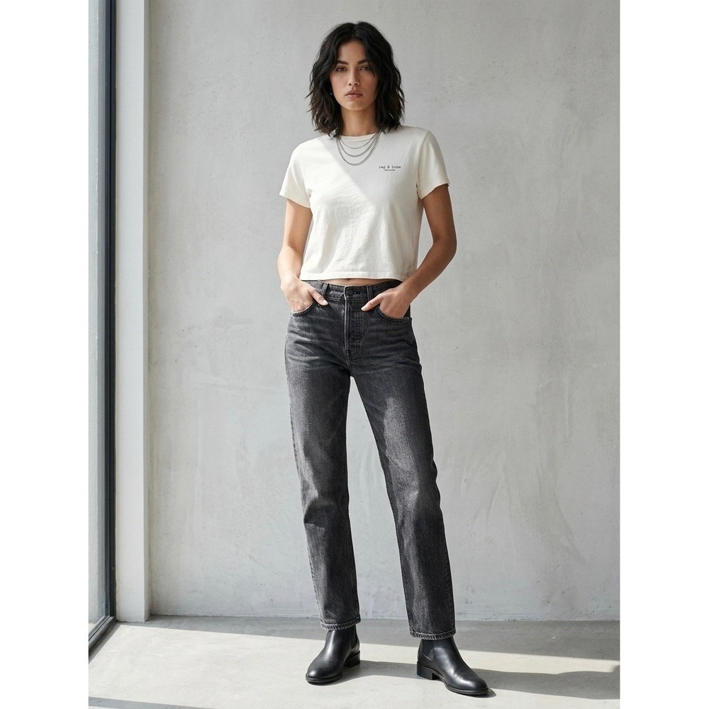 Rag & Bone Maya High-Rise Ankle Slim Jeans Faded Black Denim 26 WDD21F2747LCBK